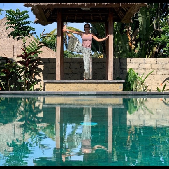 Bali Wide Leg Pants Black & Tan S/M M/L Festival Coachella tie Dye - Picture 7 of 8